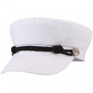 Newsboy Caps Women Classic British Flat Top Fisherman Hat Cotton Breton Fiddler Hat - White - CC18II7AQ9M $19.35