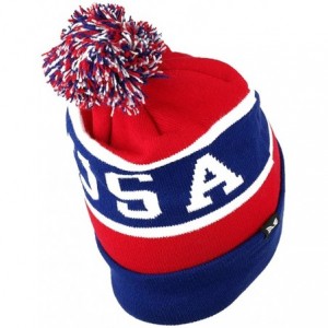 Skullies & Beanies USA American Flag Emroidered Pom Pom Beanie Hat - Navy Red - CZ12NR50W69 $35.58