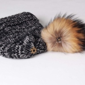 Skullies & Beanies Knit Beanie Hats for Women Double Layer Fleece Lined with Real Fur Pom Pom Winter Hat - CK18UYEIZRN $33.73