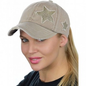 Baseball Caps Ponycap Messy High Bun Ponytail Adjustable Glitter Star Distressed Baseball Cap Hat - Beige - CT18RSXH3IT $28.33