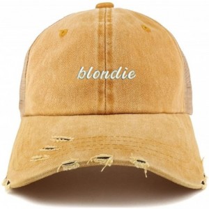Baseball Caps Blondie Embroidered Frayed Bill Trucker Mesh Back Cap - Gold - CI18CWY4YQZ $39.56