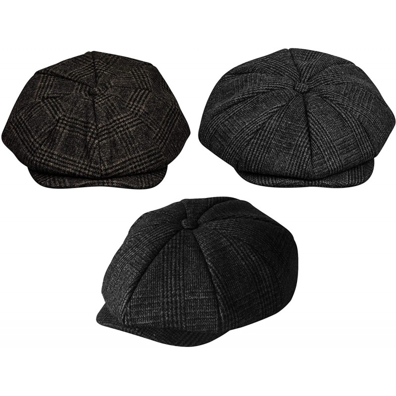 Men's Wool Newsboy Cap- 8 Piece Panel Flat Cap Cabbie Hat Classic Plaid ...