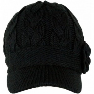 Skullies & Beanies Women's Cable Knitted Double Layer Visor Beanie Hats with Hair Tie - Floral Black - CQ1297IXA8F $34.23