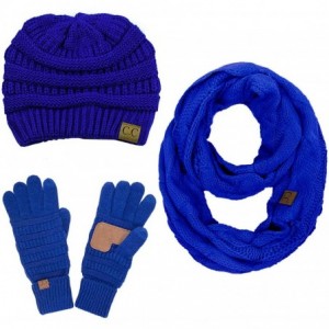 Skullies & Beanies 3pc Set Trendy Warm Chunky Soft Stretch Cable Knit Beanie Scarves Gloves Set - Royal Blue - CX18ZLDY83L $9...