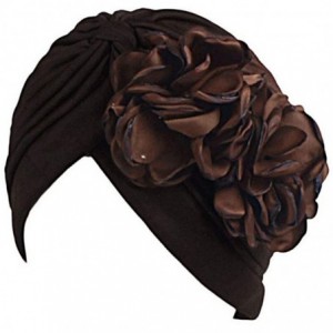 Skullies & Beanies Women Muslim Solid Flowers Cancer Chemo Hat Turban Headbands Hair Loss Wrap Cap - Coffee - CJ186OKGZNS $15.43