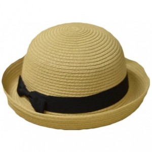 Sun Hats Bowknot Straw Summer Bowler Hat Sun Cap Hat for Ladies Womens - Beige Yellow Adult - CP12FU5BPEB $23.23