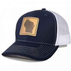 Baseball Caps Men's Wisconsin Leather Patch Trucker Hat - Navy/White - CL18EGD5CXI $48.67