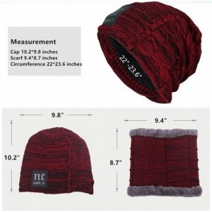 Skullies & Beanies 3 in 1 Winter Beanie Hat Scarf and Gloves Set Warm Knit Hat Thick Fleece Lined for Men Women - Nc Wine Red...