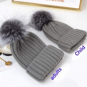 Skullies & Beanies Winter Knit Hat Kids Real Fur Pom Pom Warm Beanie Hat - White (Real Raccoon Fur) - CA18XQOY8ST $43.48