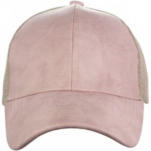 Baseball Caps Unisex Distressed PU Leather Vintage Mesh Back Adjustable Baseball Cap Hat - Indi Pink - CF12O8128MM $21.38
