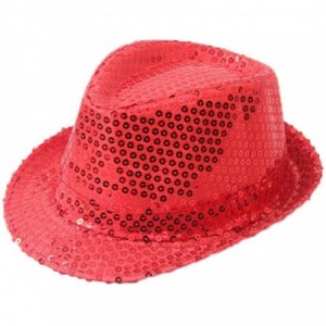 Fedoras Solid Color Sequins Fedora Hat - Red - CM187EO2LXS $17.78