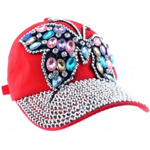 Baseball Caps Butterfly Design Bling Womens Baseball Caps - Red - CN125K09YPN $34.52