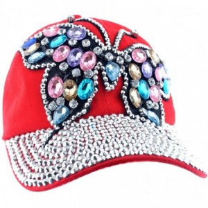 Baseball Caps Butterfly Design Bling Womens Baseball Caps - Red - CN125K09YPN $34.52