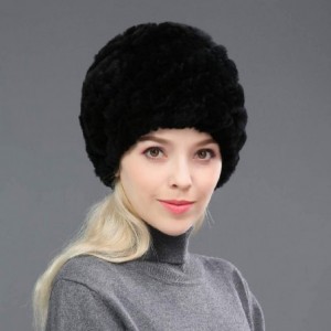 Skullies & Beanies Women's Real Rex Rabbit Fur Hat and Real Rabbit Fur Scarf 1 Set Winter Warm Fashion - Black - CR18URSXORQ ...