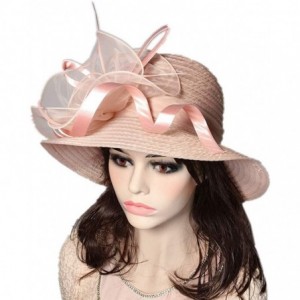 Sun Hats Women's Summer Sun Hat Foldable Floppy Organza Wide Brim Bucket Hat Straw Hat - Peach - CQ18DAZZYIE $28.78