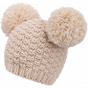 Skullies & Beanies Women's Winter Chunky Knit Beanie Hat w/Double Pompom Ears - Beige - CE12O7QTK71 $29.36