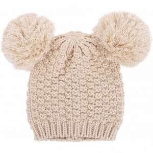 Skullies & Beanies Women's Winter Chunky Knit Beanie Hat w/Double Pompom Ears - Beige - CE12O7QTK71 $24.47