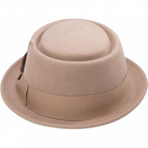Fedoras Men's Stingy Brim Teardrop Dent Pork Pie Wool Felt Hat with Feather H-45 - Camel - CM185UI339G $77.35