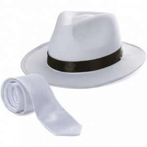 Fedoras Fedora Gangster Hat - Mobster Costume - Felt Hat & White Neck Tie - (2 Pc Set) Fedora Hat - CY183O05O48 $26.88