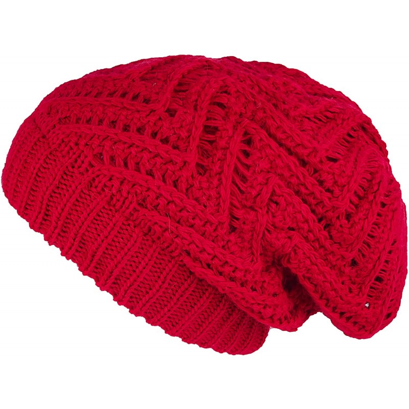 Skullies & Beanies Knit Oversized Slouchy Chunky Soft Warm Winter Baggy Beanie Hat - Red - CI18I6LAWIK $19.39