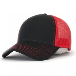 Baseball Caps Plain Two Tone Cotton Twill Mesh Adjustable Trucker Baseball Cap - Black/Black/Red - CK18ERK7MWO $21.26
