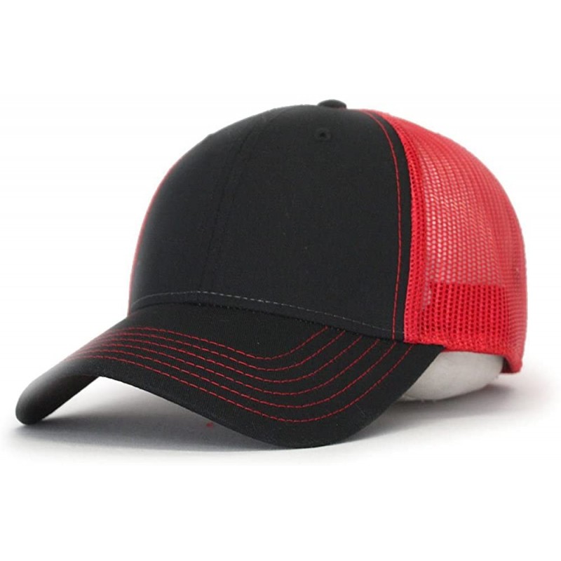 Baseball Caps Plain Two Tone Cotton Twill Mesh Adjustable Trucker Baseball Cap - Black/Black/Red - CK18ERK7MWO $21.26