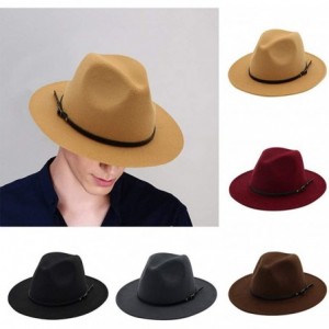 Fedoras Women's Vintage Fedora Hat Lady Retro Wide Brim Hat with Belt Buckle Unisex Classic Cotton Panama Hat - Dark Gray - C...