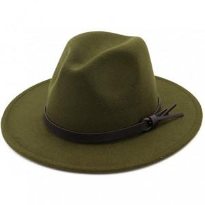 Fedoras Womens Fedora Hats with Belt Buckle Wide Brim Panama Fedora Cap - Green - CZ18HCTZW8U $26.36