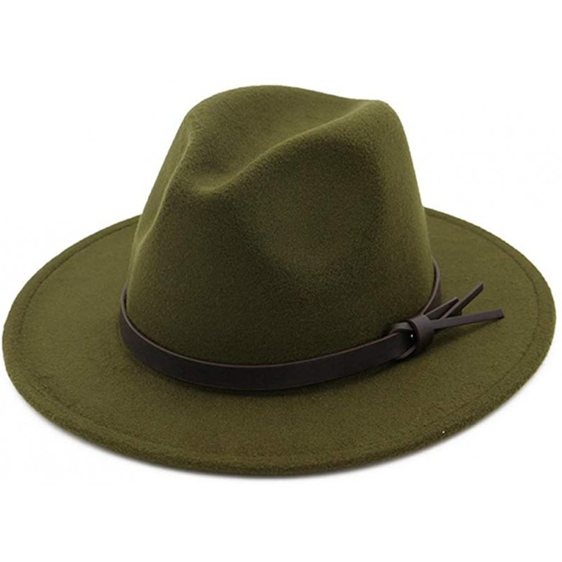 Fedoras Womens Fedora Hats with Belt Buckle Wide Brim Panama Fedora Cap - Green - CZ18HCTZW8U $26.36
