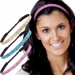 Headbands Girl's Adjustable Non Slip Skinny Bling Glitter Headband Multi Pack - Teal/Light Pink/Gold - CI11TOOQNDN $34.43