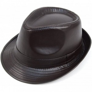 Fedoras Men's Brown Leather Fedora Hat - Brown - CR12NGBGCQY $23.78