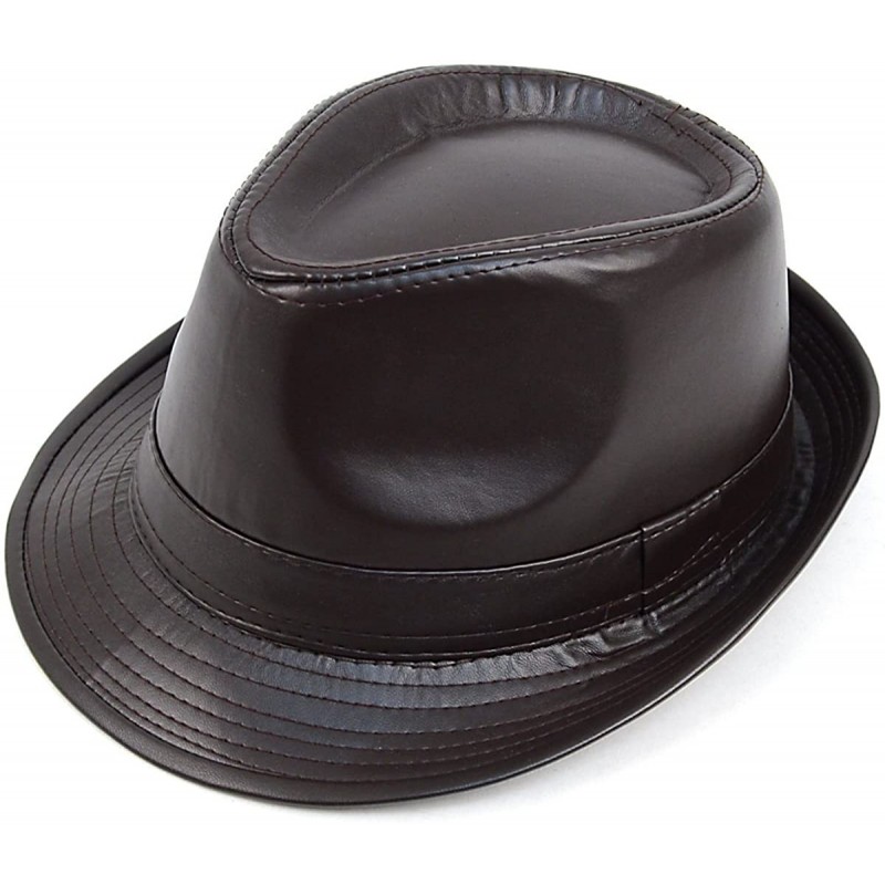 Fedoras Men's Brown Leather Fedora Hat - Brown - CR12NGBGCQY $23.46