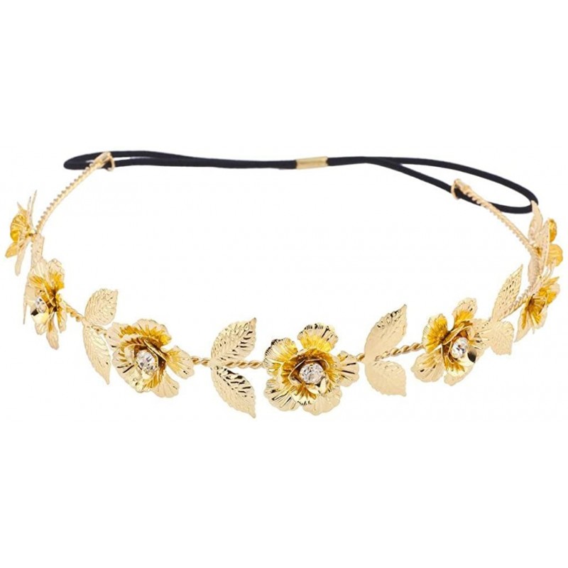 Headbands Gold Tone and Crystal Stone Goddess Flower Leaf Crown Headband - Gold - CE12NB6JFED $19.92