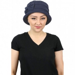 Skullies & Beanies Women's Hat Fleece Cloche Cancer Headwear Chemo Ladies Winter Head Coverings Bow - Navy Blue - CE18HDT0H09...