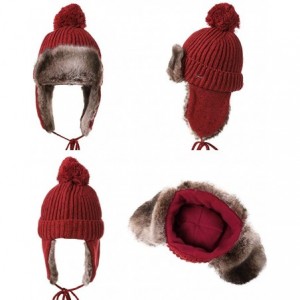 Skullies & Beanies Ladies Earflap Trapper Hat Faux Fur Hunting Hat Fleece Lined Thick Knitted - 99725_red - CX18KI869H8 $43.25