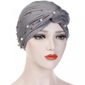 Skullies & Beanies Women Pearl Beading Chemo Turban Headband Scarf Beanie Cap Hat India Hat Turban Wrap Cap - Gray - CM18TUUT...