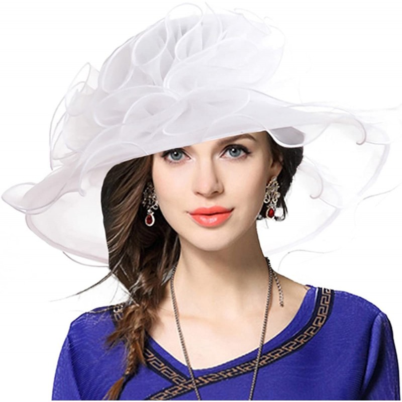 Sun Hats Women Church Derby Hat Wide Brim Wedding Dress Hat Tea Party HAT S019 - White - CL12KTLFOCF $34.15