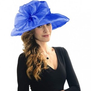 Sun Hats Womens Organza Kentucky Derby Church Party Wide Brim Fascinator Bridal Cap Sun Hat - Blue - CP182EAINZN $28.58