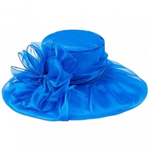 Sun Hats Womens Organza Kentucky Derby Church Party Wide Brim Fascinator Bridal Cap Sun Hat - Blue - CP182EAINZN $24.04