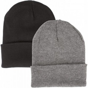 Skullies & Beanies 2 Pack Made in USA Thick Beanie Cuff Premium Headwear Winter Hat - Black & Grey - CF189K3QY9E $18.41