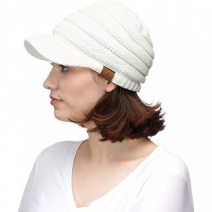 Visors Hatsandscarf Exclusives Women's Ribbed Knit Hat with Brim (YJ-131) - Ivory - CF12O0569EY $25.34