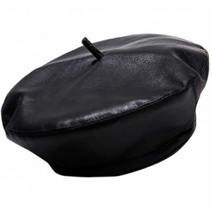 Berets Women PU Leather French Black Beret Hat Causal Beanie Hat - Upgrade-classic Black-58 Cm - CP193AXG6GA $27.33