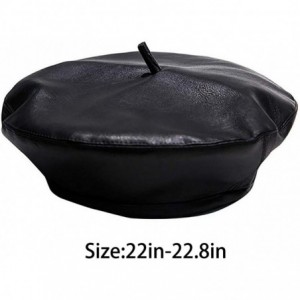 Berets Women PU Leather French Black Beret Hat Causal Beanie Hat - Upgrade-classic Black-58 Cm - CP193AXG6GA $25.74