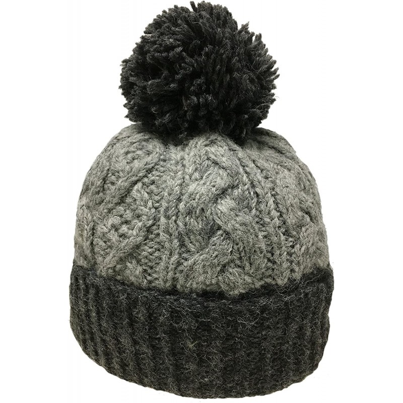 Skullies & Beanies Nepal Hand Knit Sherpa Hat with Ear Flaps- Trapper Ski Heavy Wool Fleeced Lined Cap - Grey Bobble - CN12OC...