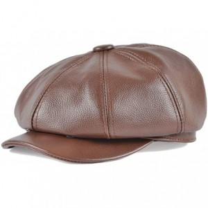 Newsboy Caps First Layer Cowhide Leather Ivy Hat Cap Eight Panel Cabbie Newsboy Beret Hat - Brown - CW192TX374L $52.53