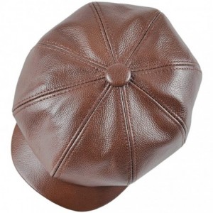 Newsboy Caps First Layer Cowhide Leather Ivy Hat Cap Eight Panel Cabbie Newsboy Beret Hat - Brown - CW192TX374L $49.33