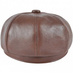 Newsboy Caps First Layer Cowhide Leather Ivy Hat Cap Eight Panel Cabbie Newsboy Beret Hat - Brown - CW192TX374L $49.33