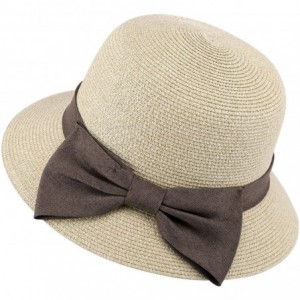 Sun Hats Women's Foldable/Packable Wide Brim Braided Straw Sunhat w/Large Decorative Bow - Mix Beige - CA18C3HLYO2 $35.67