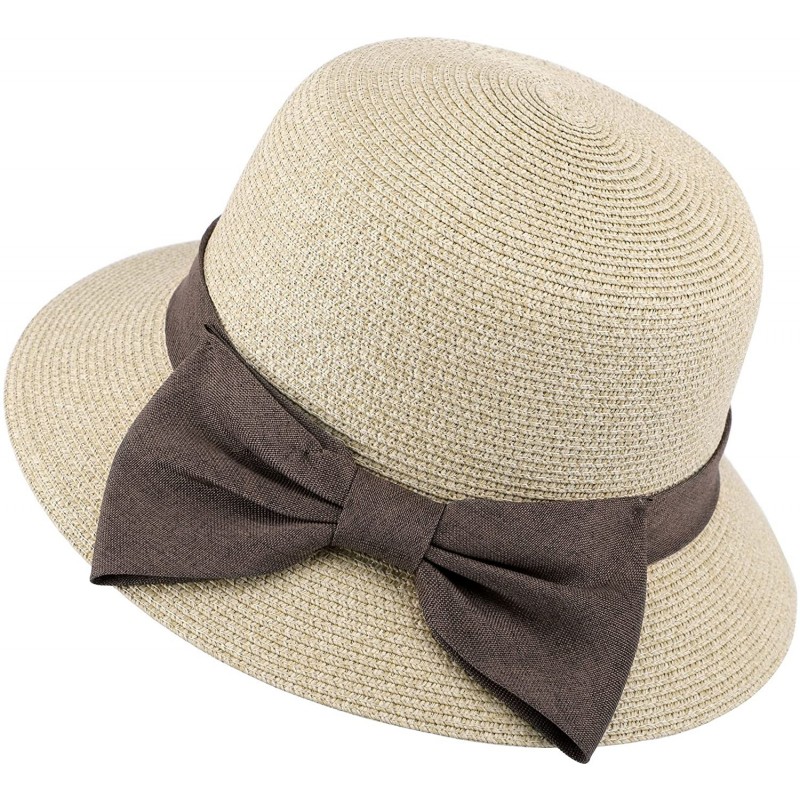 Sun Hats Women's Foldable/Packable Wide Brim Braided Straw Sunhat w/Large Decorative Bow - Mix Beige - CA18C3HLYO2 $29.59