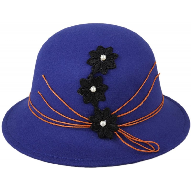 Bucket Hats Womens Flower Sun Hat Wool Felt Bucket Hat - Blue - CG12N6EBBUM $23.38